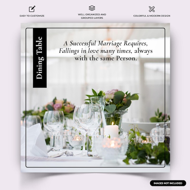 Wedding Instagram Social Media post web banner template vector premium