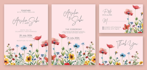 Vector the wedding invitation for the apple is a beautiful color palette of flowers