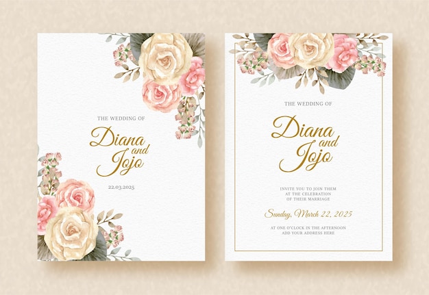 Wedding invitation background with flower and leaves ornament painting element