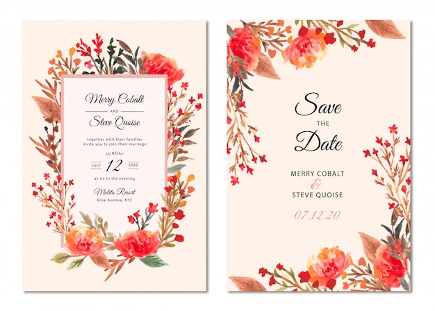 wedding invitation beautiful floral frame watercolor