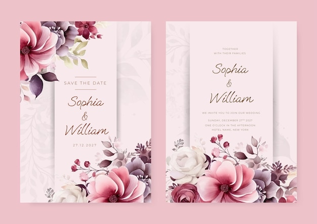 Wedding invitation in the botanical style Flowers on a background Background for the invitation shop beauty salon spa