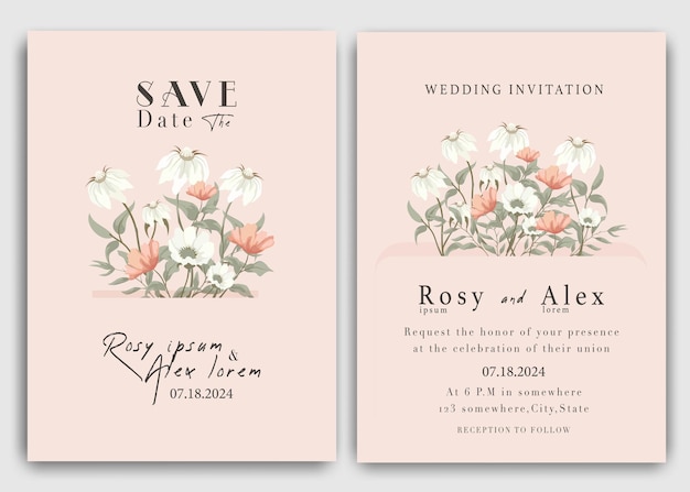 Vector wedding invitation card background vector elegant hand drawn flower and line art with elegant gard