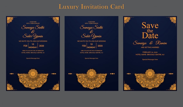 Wedding Invitation Card Design Template with Golden mandala style