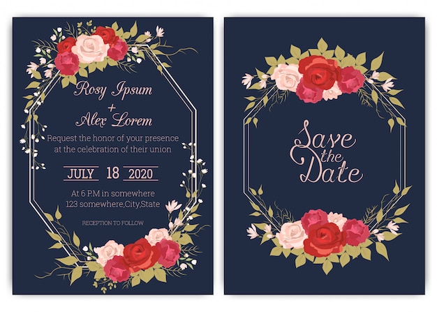 Wedding invitation card Floral hand drawn frame