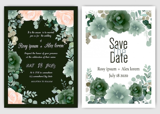 Wedding invitation card Floral hand drawn frame 