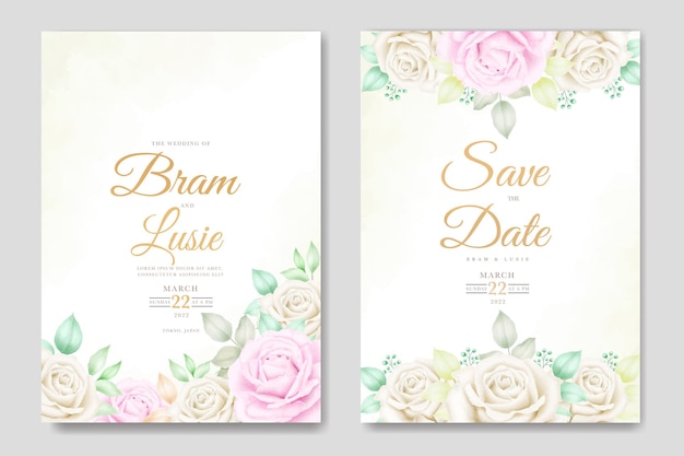 wedding invitation card floral and leaves watercolor