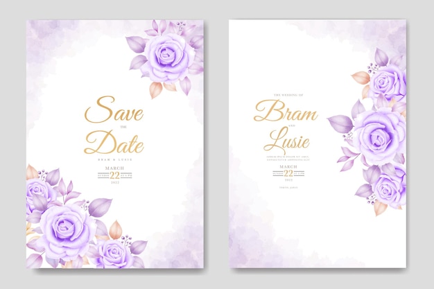 wedding invitation card floral and leaves watercolor