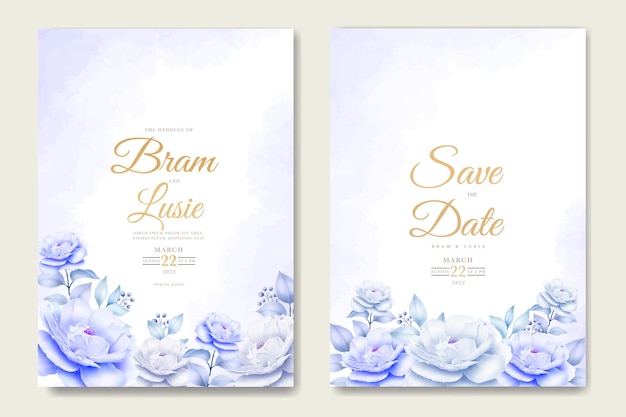 Wedding invitation card floral and leaves watercolor