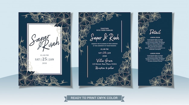 Wedding invitation card floral with sketch luxury elegant