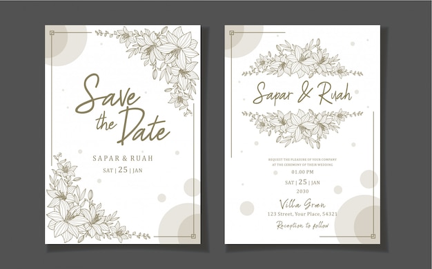 Wedding invitation card floral with sketch luxury elegant