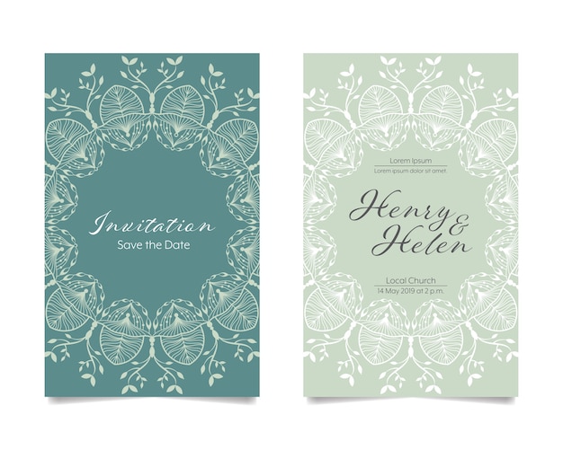 Wedding invitation card Mandala design template green color