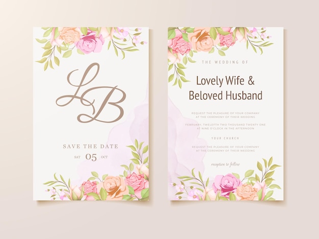 Wedding Invitation Card Set Floral Concept Template