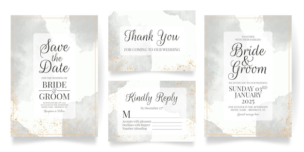 wedding invitation card set template with watercolor background