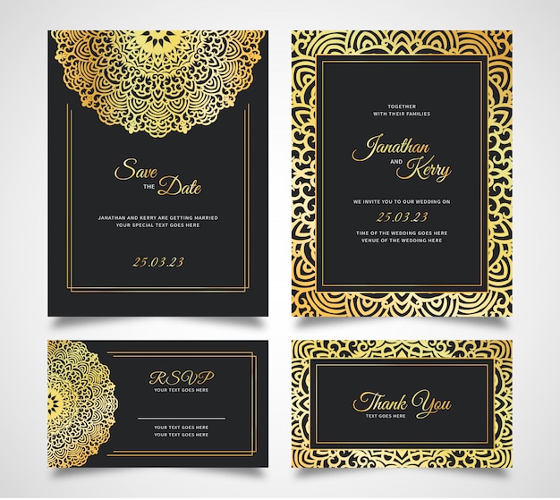 Wedding invitation card set with floral abstract background template