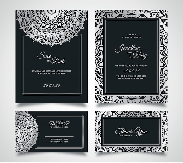 Wedding invitation card set with floral abstract background template