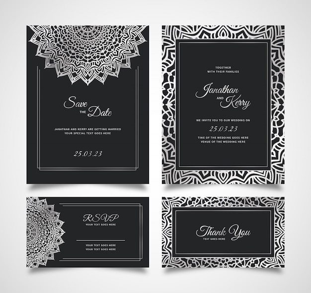 Wedding invitation card set with floral abstract background template