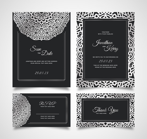 Wedding invitation card set with floral abstract background template