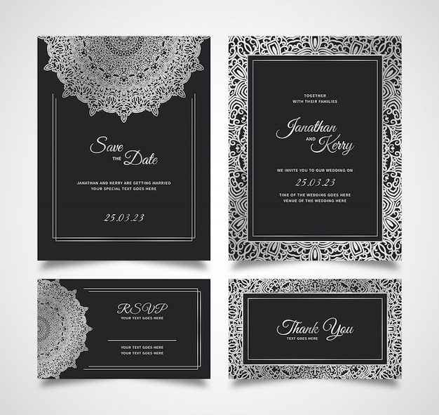 Wedding invitation card set with floral abstract background template