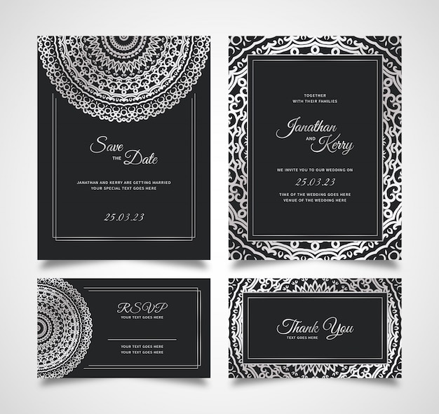 Wedding invitation card set with floral abstract background template