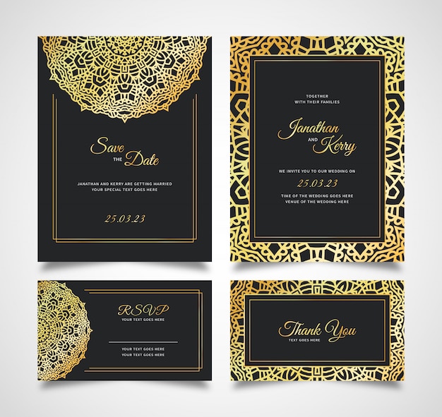 Wedding invitation card set with floral abstract background template