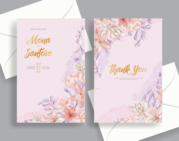 Wedding invitation card stationery set with beautiful flowers