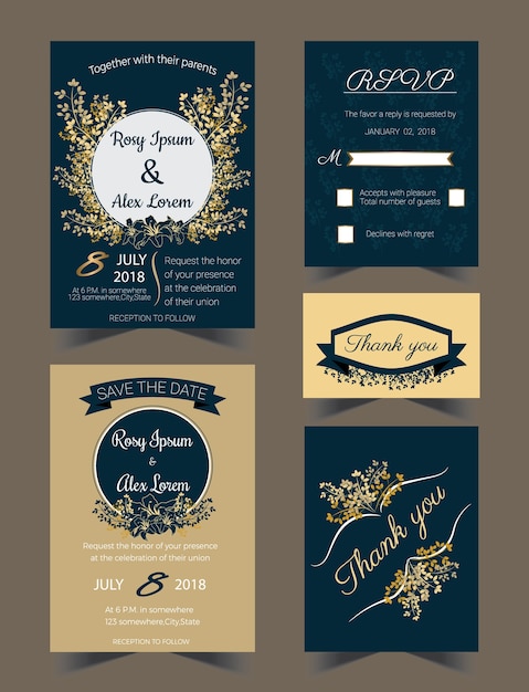 wedding invitation card suite with flower Templates.