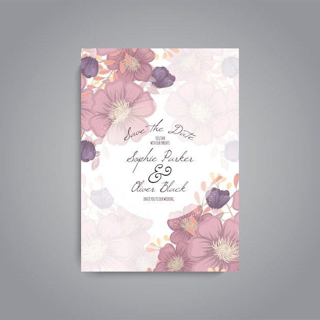 Wedding invitation card suite with flower