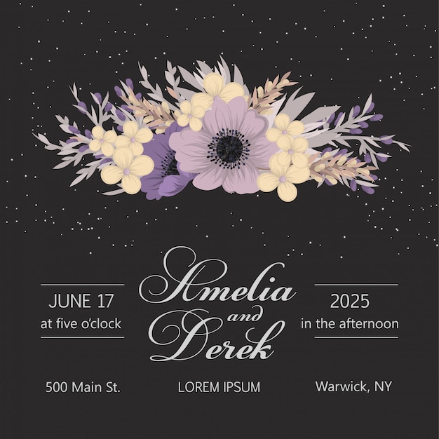 Wedding invitation card suite with flowers. Template. Vector Illustration