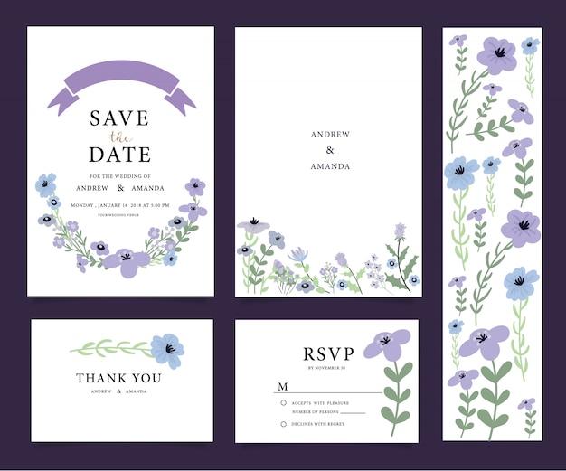 Wedding invitation card suite with flowers