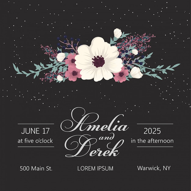 Wedding invitation card suite with flowers.