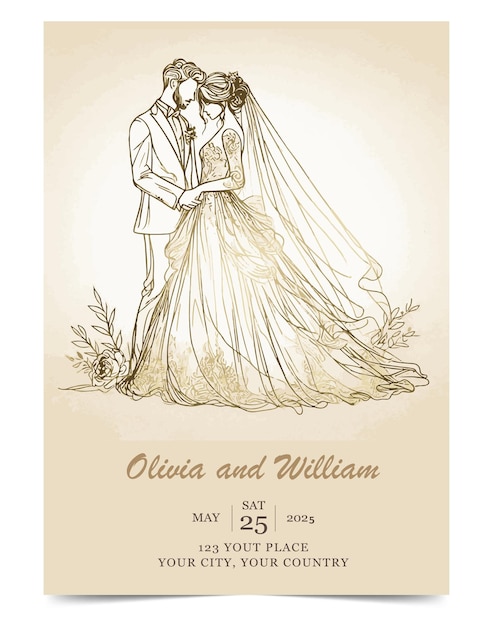 Vector wedding invitation card template flat design