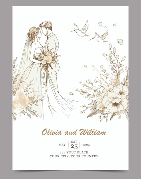 Vector wedding invitation card template flat design