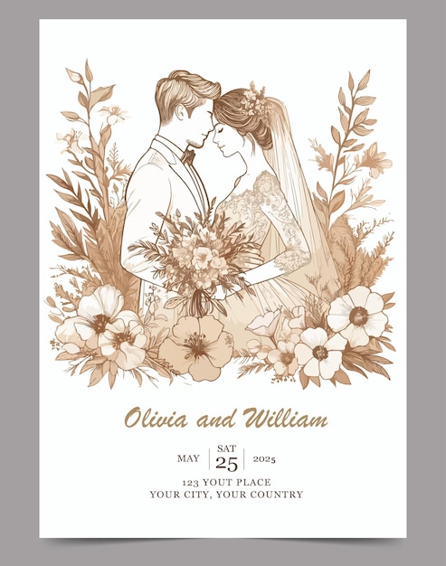 Vector wedding invitation card template flat design