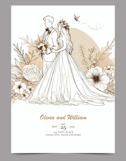 Vector wedding invitation card template flat design