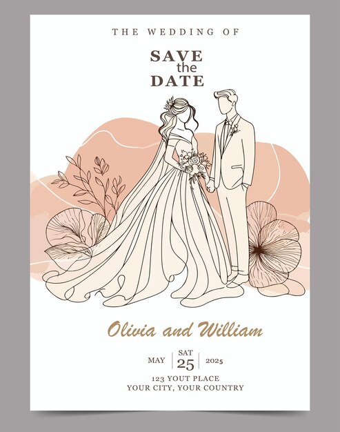 Vector wedding invitation card template flat design