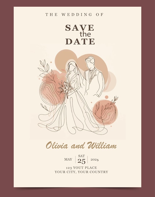 Vector wedding invitation card template flat design