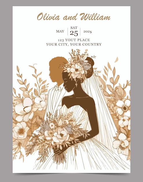 Vector wedding invitation card template flat design