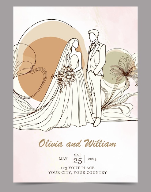 Vector wedding invitation card template flat design