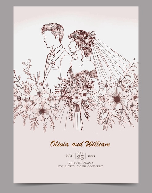 Vector wedding invitation card template flat design