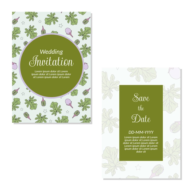 Wedding invitation card template flowers and leaves seamless pattern background save the date invitation greeting card vector illustration