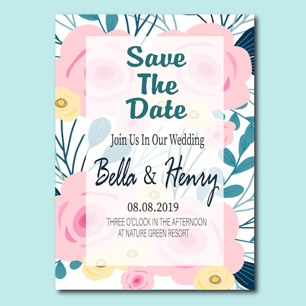 Wedding invitation card template. Save the date