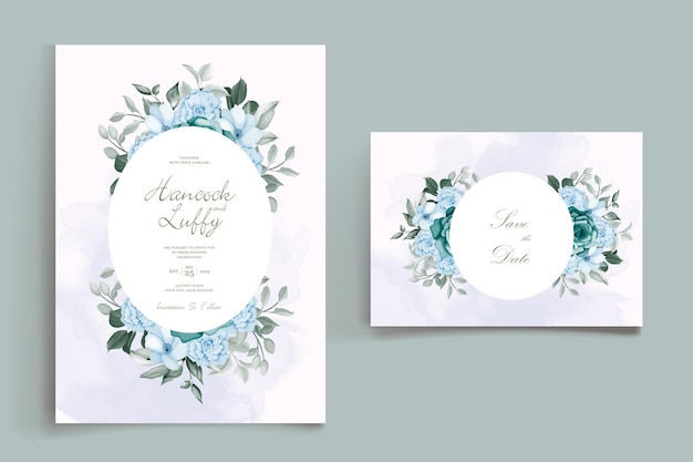 Wedding invitation card template set with beautiful floral leaves