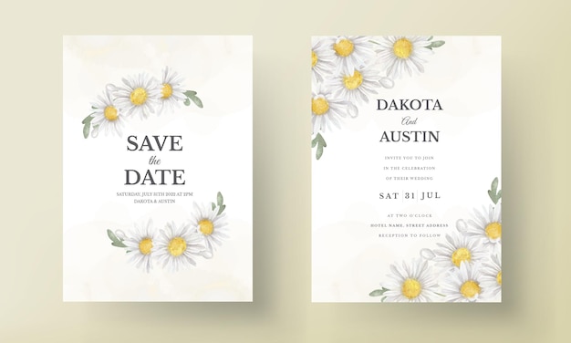 Wedding invitation card template set with floral watercolor background