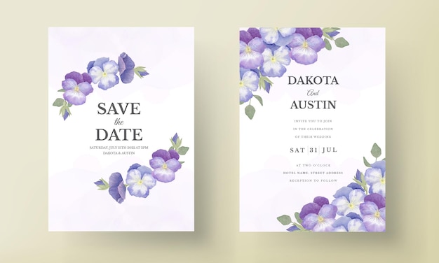 Wedding invitation card template set with floral watercolor