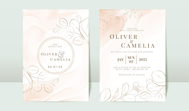 Wedding invitation card template set with glitter floral