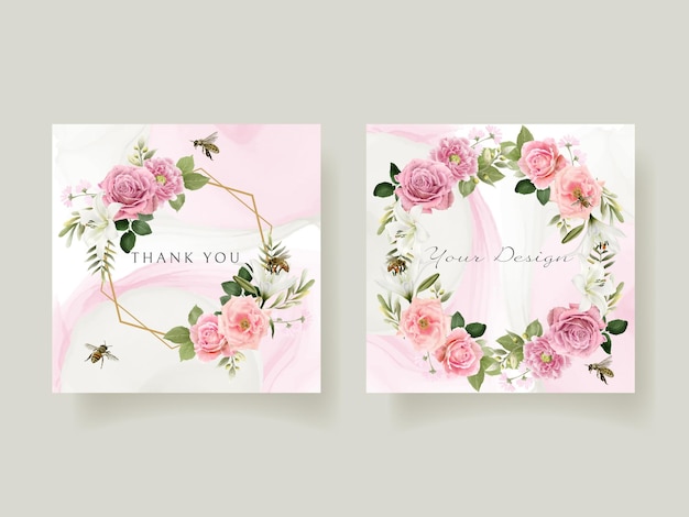 wedding invitation card template with beautiful floral hand drawn