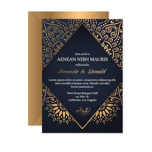 Wedding invitation card template with ethnic style, oriental design