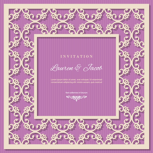 Wedding invitation card template with laser cutting frame.