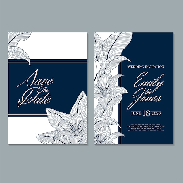 Wedding Invitation Card template, with leaf & floral background