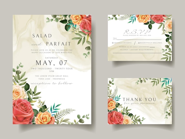 Wedding invitation card template with red roses design